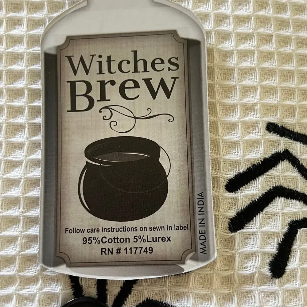 Witches Brew Halloween Kitchen Towels Set of 2 Cotton Blend 16x28 Spiders Stripe